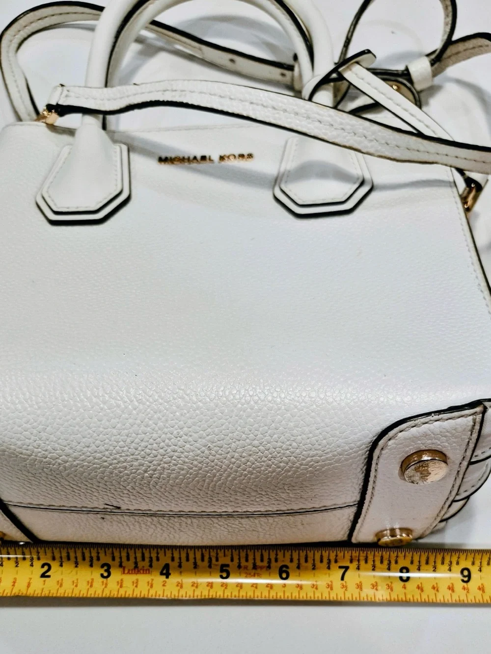Michael Kors Cream Pebbled Leather Satchel with Gold Hardware